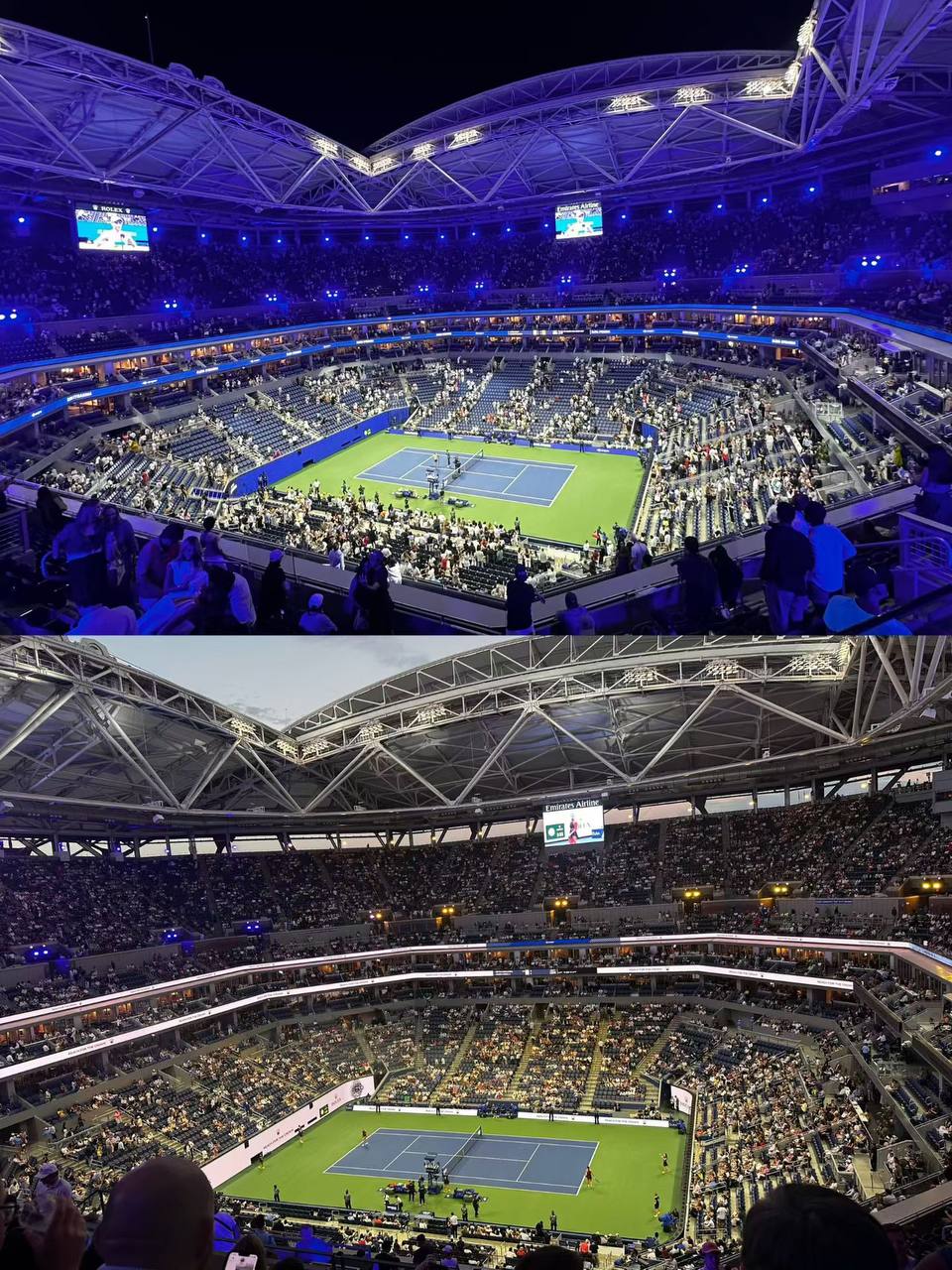 夜幕下的 Arthur Ashe Stadium 与女子单打半决赛。